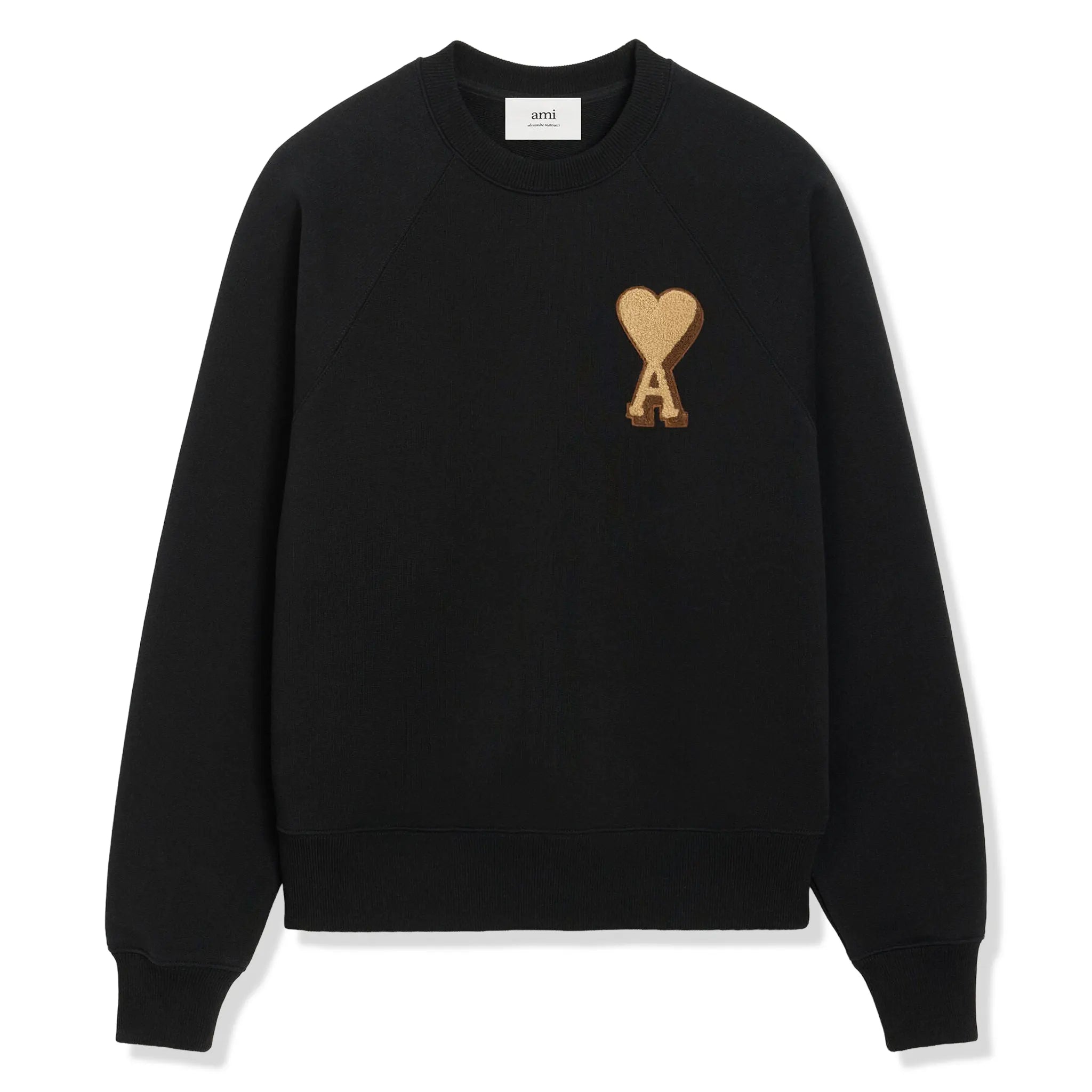Front View of Ami Paris Cotton Ami De Coeur Black Sweatshirt USW771747-001